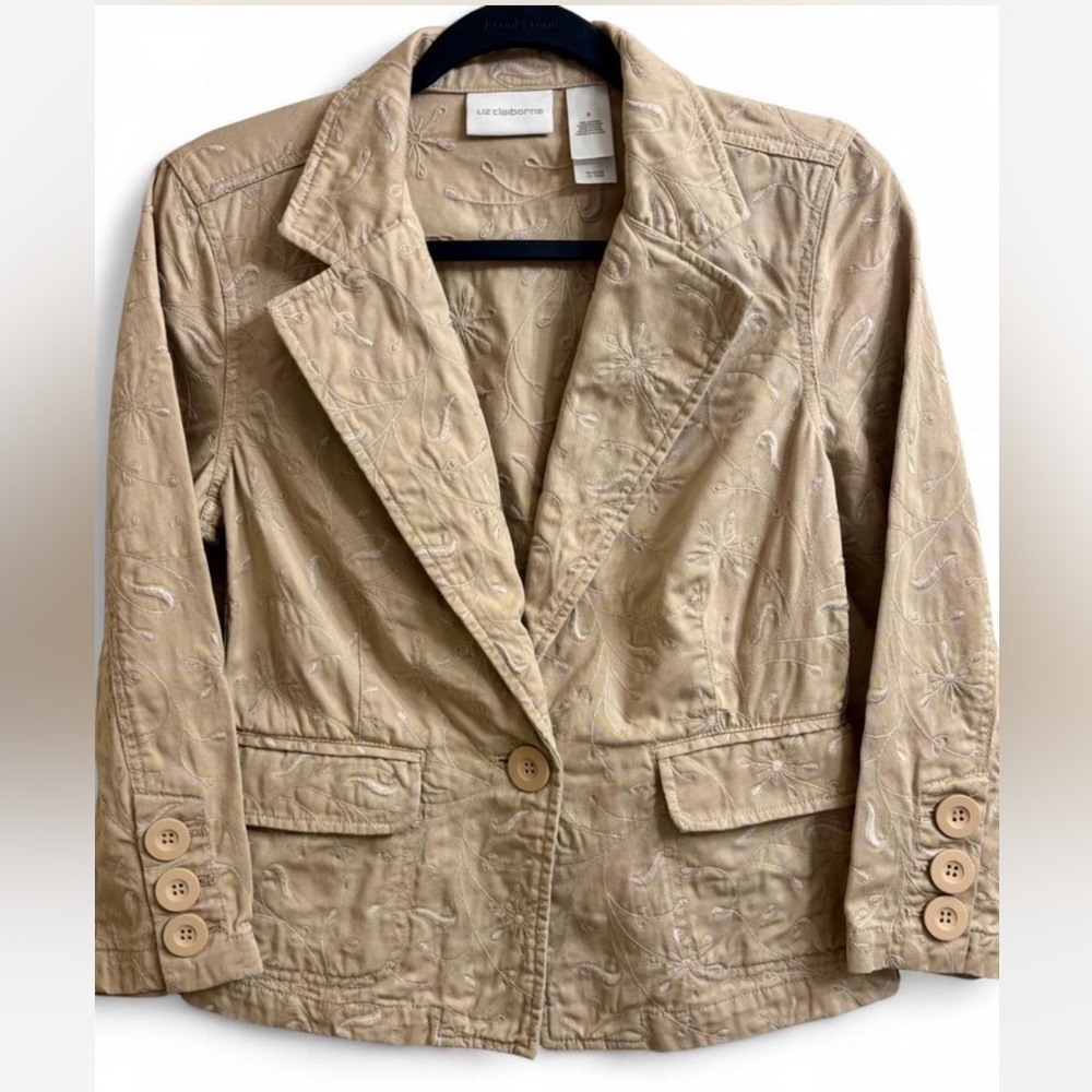 Liz Claiborne Embroidered Beige Blazer Jacket